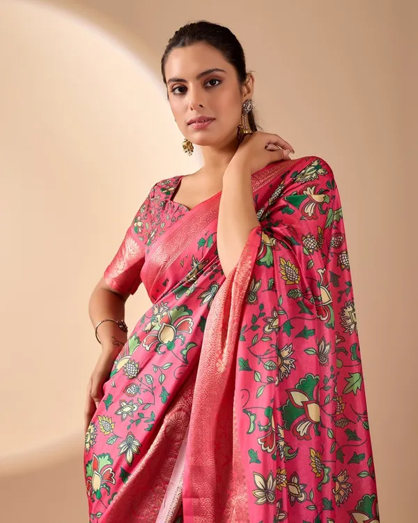Pink_Lichi_Silk_Floral_Printed_Zari_Border_Saree_For_Women