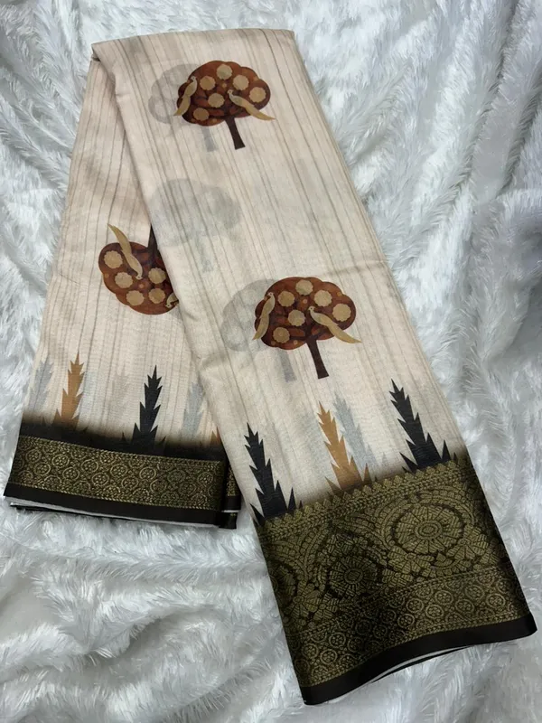 Cream_And_Black_Lichi_Silk_Ethnic_Motif_Printed_Woven_Border_Saree_For_Women