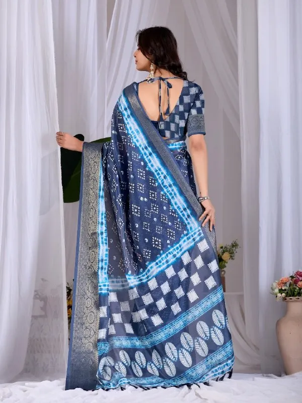 Navy_Blue_Lichi_Silk_Bandhani_Printed_Woven_Border_Saree_For_Women