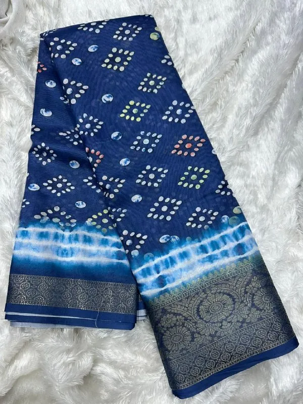 Navy_Blue_Lichi_Silk_Bandhani_Printed_Woven_Border_Saree_For_Women