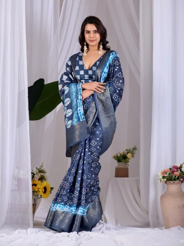 Navy_Blue_Lichi_Silk_Bandhani_Printed_Woven_Border_Saree_For_Women