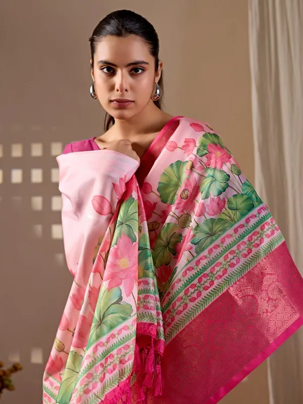 Pink_Lichi_Silk_Floral_Printed_Woven_Border_Saree_For_Women