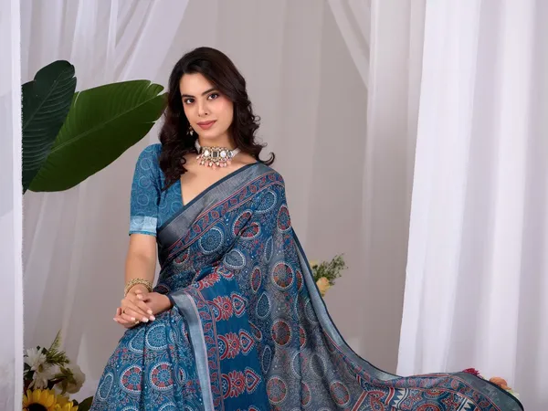 Blue_Linen_Cotton_Digital_Printed_Saree_For_Women