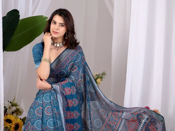 Blue_Linen_Cotton_Digital_Printed_Saree_For_Women