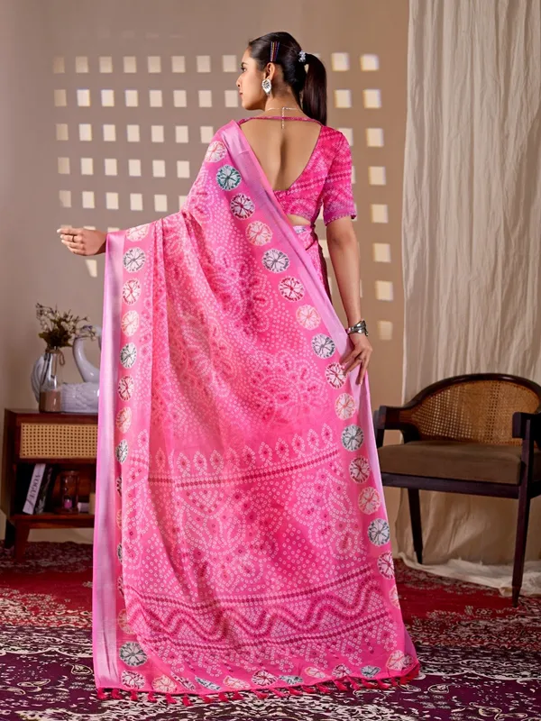 Pink_Linen_Cotton_Bandhani_Inspired_Digital_Printed_Saree_For_Women