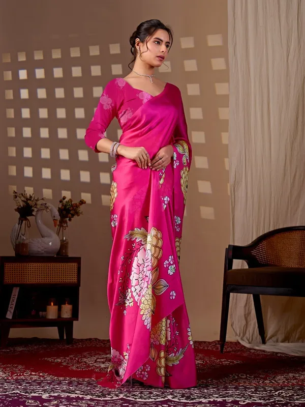 Rani_Pink_Satin_Georgette_Floral_Digital_Printed_Saree_For_Women