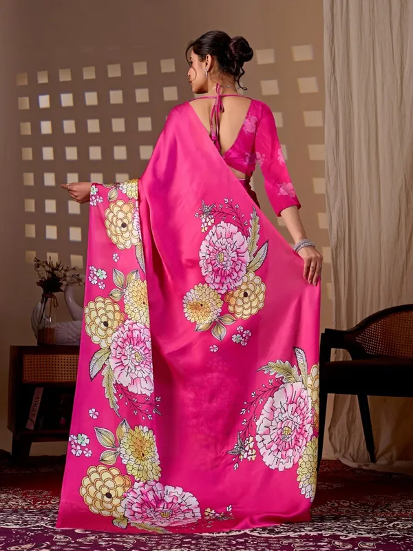 Rani_Pink_Satin_Georgette_Floral_Digital_Printed_Saree_For_Women