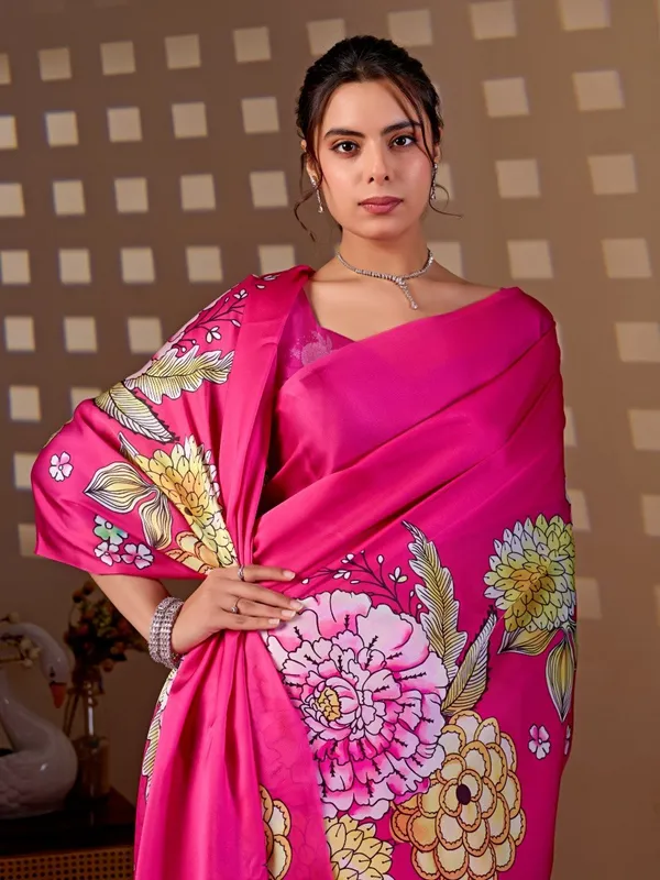 Rani_Pink_Satin_Georgette_Floral_Digital_Printed_Saree_For_Women