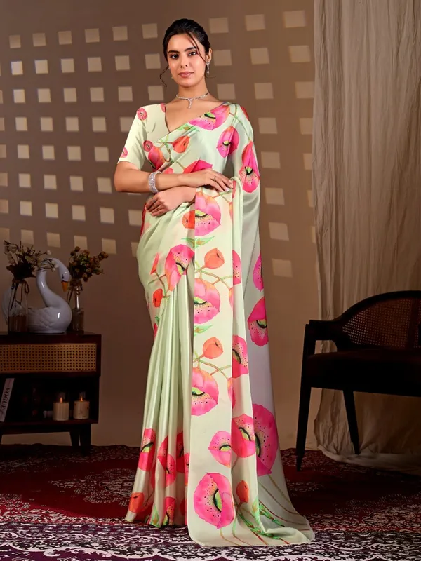 Pista_Green_Satin_Georgette_Floral_Digital_Printed_Saree_For_Women