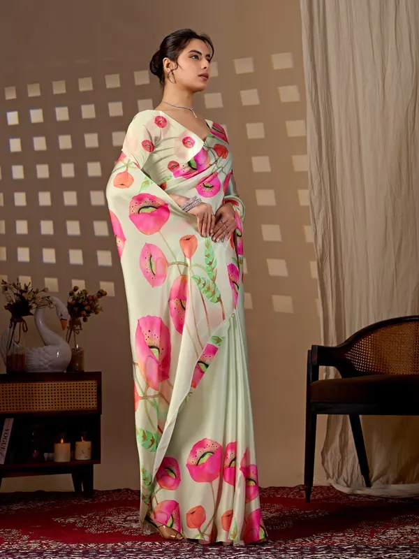 Pista_Green_Satin_Georgette_Floral_Digital_Printed_Saree_For_Women