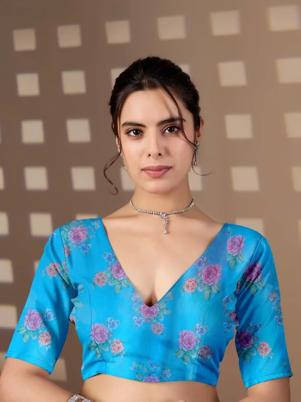 Sky_Blue_Satin_Georgette_Floral_Polka_Dot_Printed_Saree_For_Women