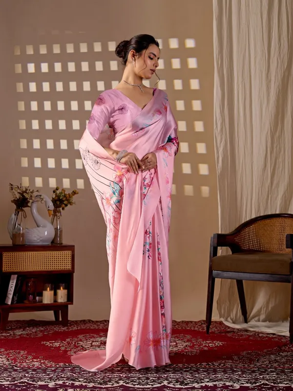 Pastel_Pink_Satin_Georgette_Floral_Digital_Printed_Saree_For_Women