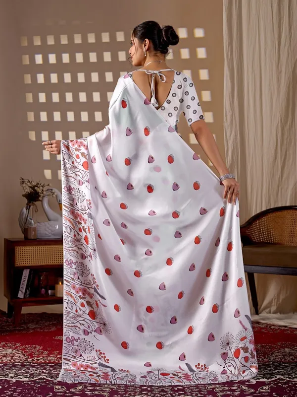 White_Satin_Georgette_Floral_Printed_Saree_For_Women