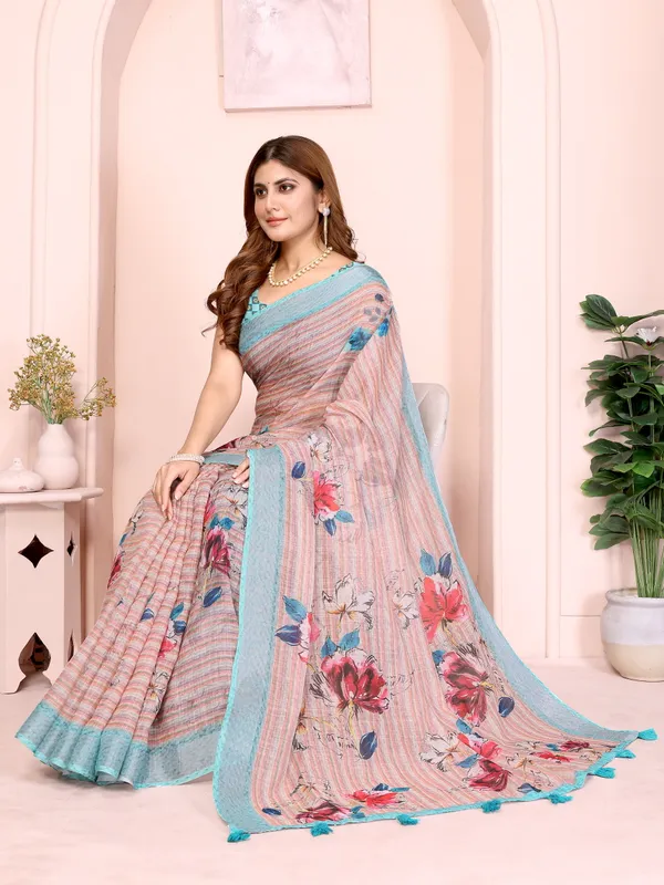 Elegant_Linen_Cotton_Saree_with_Floral_Print