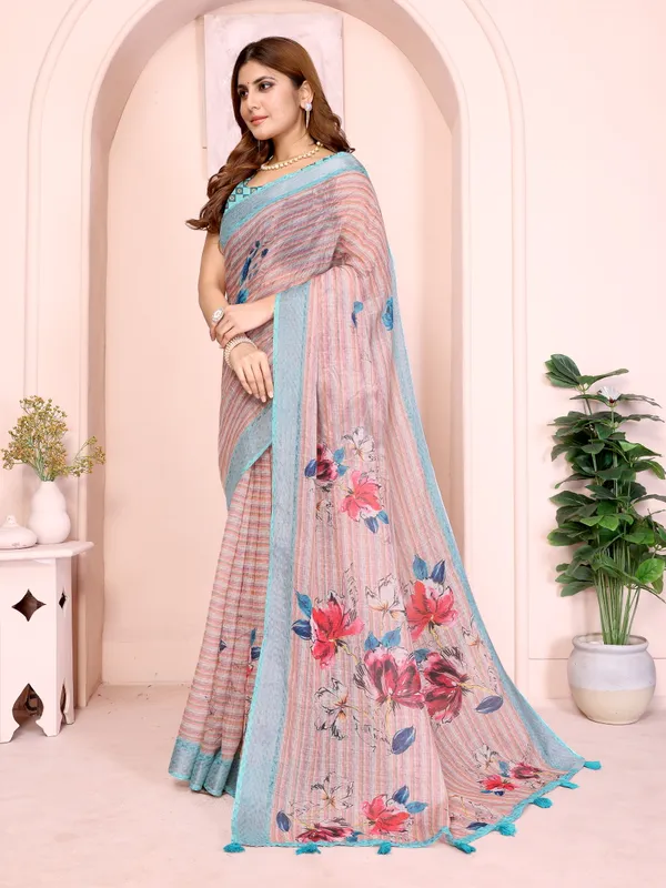 Elegant_Linen_Cotton_Saree_with_Floral_Print