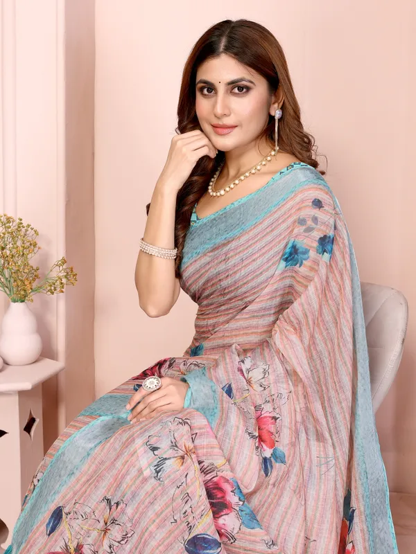 Elegant_Linen_Cotton_Saree_with_Floral_Print