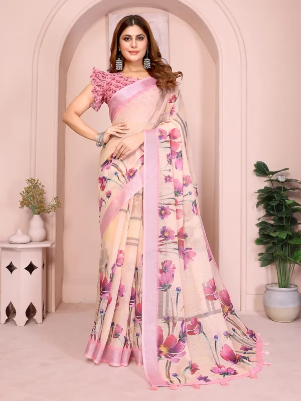Elegant_Linen_Cotton_Saree_with_Blooming_Floral_Design