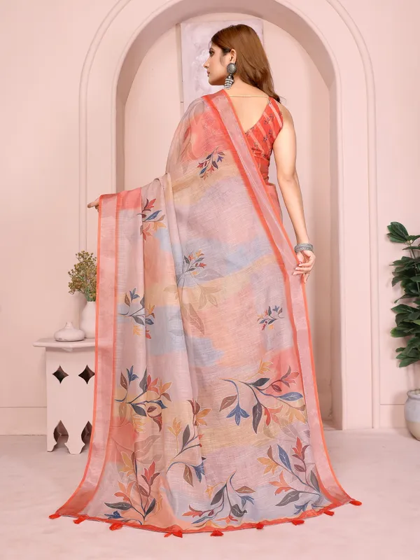 Elegant_Linen_Cotton_Saree_with_Subtle_Leaf_Motifs
