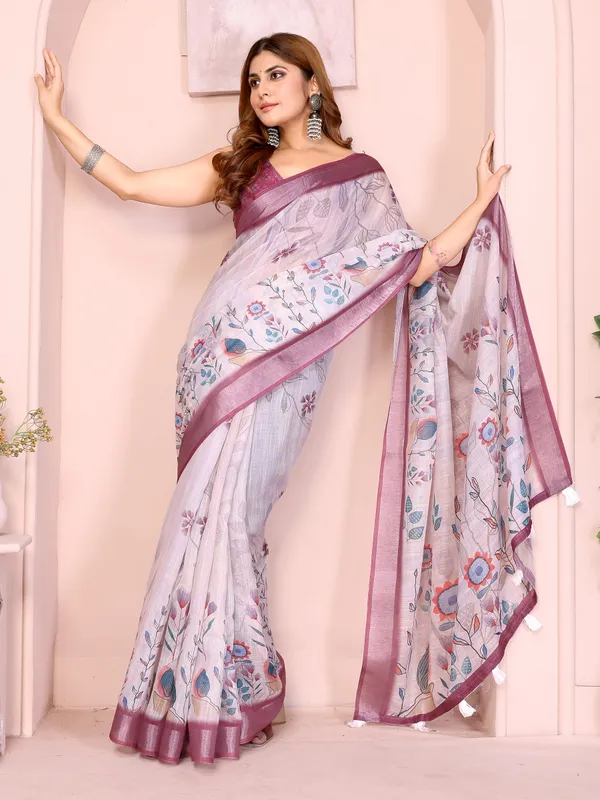 Elegant_Linen_Cotton_Saree_with_Floral_Motifs