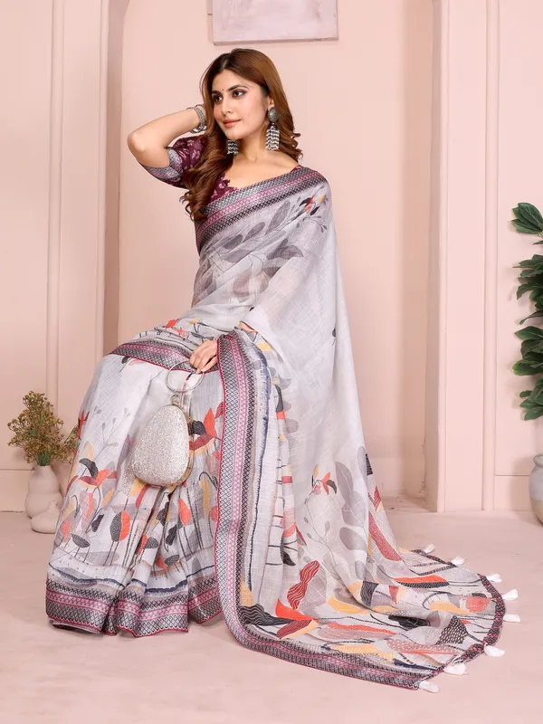 Elegant_Linen_Cotton_Saree_with_Autumn_Leaf_Print