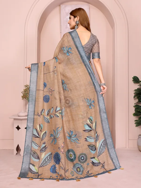 Elegant_Linen_Cotton_Saree_with_Blue_Floral_Accents