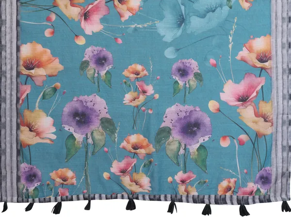 Teal_Linen_Cotton_Saree_with_Multicolor_Floral_Prints