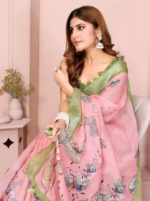 Graceful_Linen_Cotton_Saree_with_Pastel_Floral_Elegance