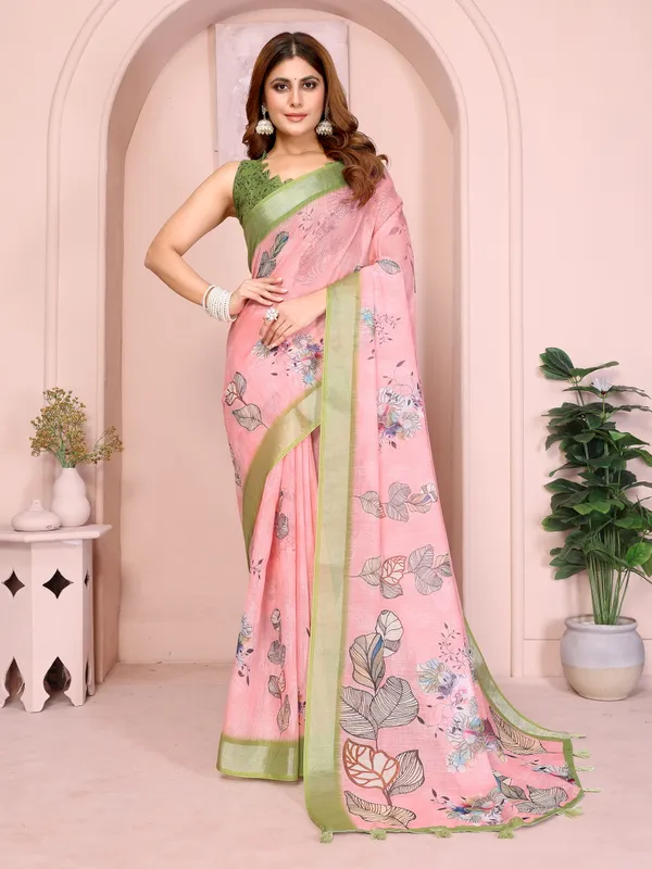 Graceful_Linen_Cotton_Saree_with_Pastel_Floral_Elegance