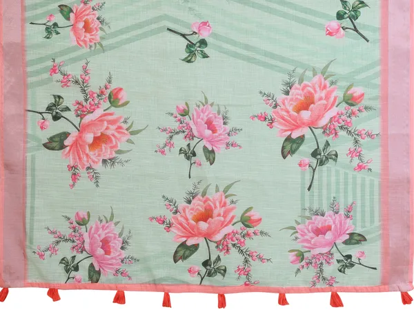 Refreshing_Mint_Green_Linen_Cotton_Saree_with_Pink_Floral_Prints