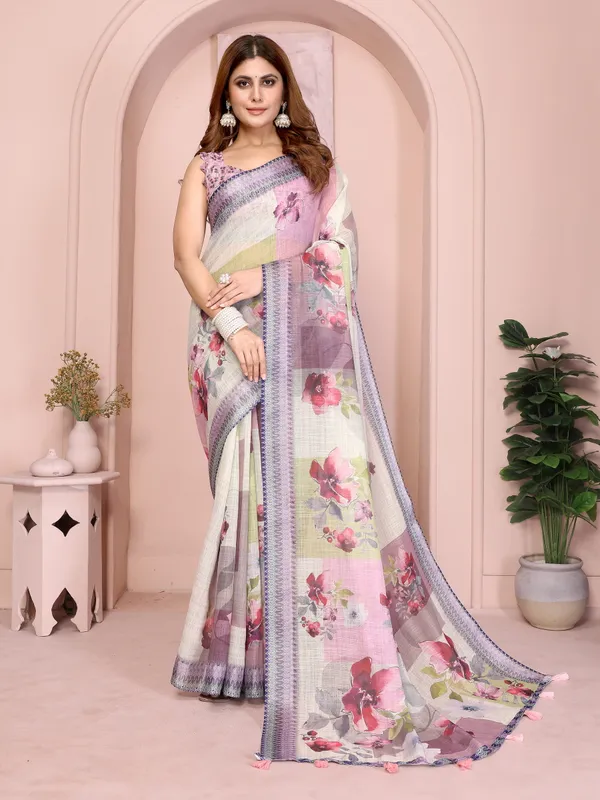Pastel_Multi-Tone_Linen_Cotton_Saree_with_Artistic_Floral_Prints