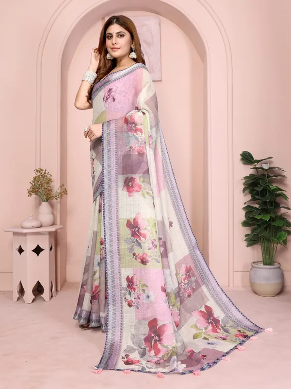 Pastel_Multi-Tone_Linen_Cotton_Saree_with_Artistic_Floral_Prints