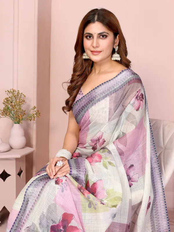 Pastel_Multi-Tone_Linen_Cotton_Saree_with_Artistic_Floral_Prints