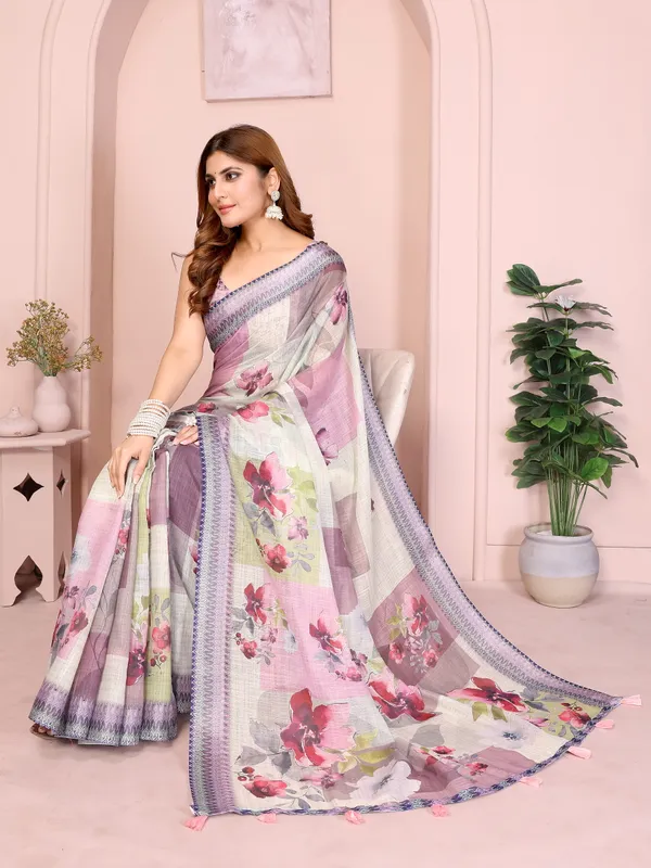 Pastel_Multi-Tone_Linen_Cotton_Saree_with_Artistic_Floral_Prints