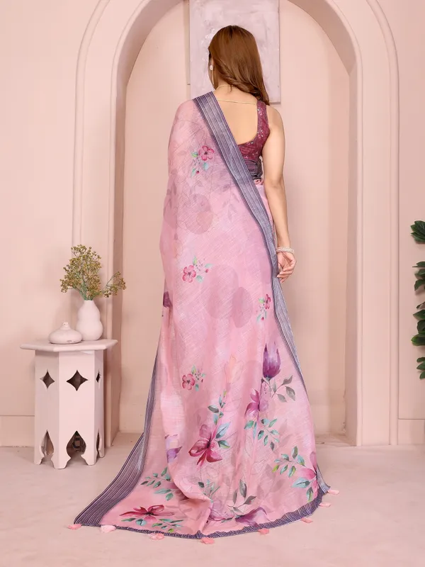 Soft_Pink_Linen_Cotton_Saree_with_Elegant_Floral_Prints