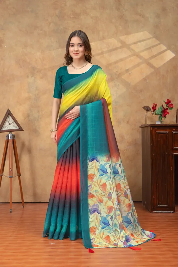 Multicolour_Ombre_Printed_Linen_Shimmer_Saree_with_Floral_Pallu