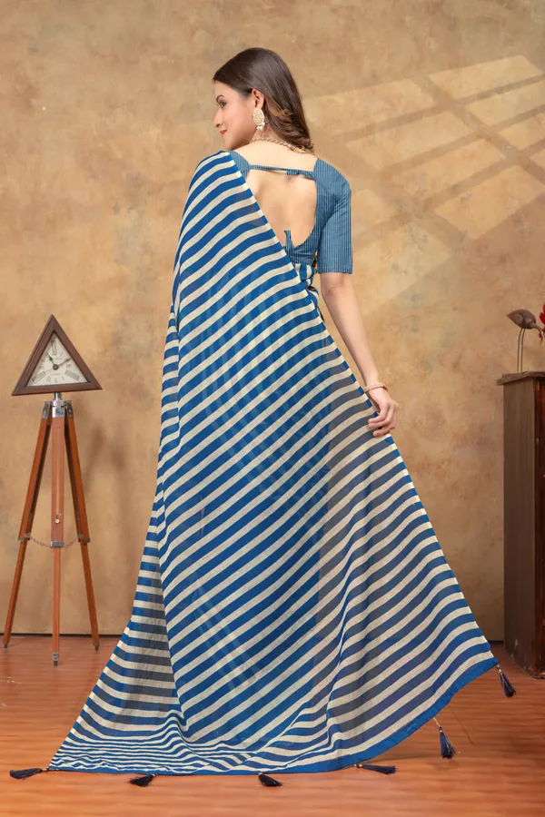 Blue_&_Beige_Striped_Linen_Shimmer_Saree_with_Tassel_Pallu
