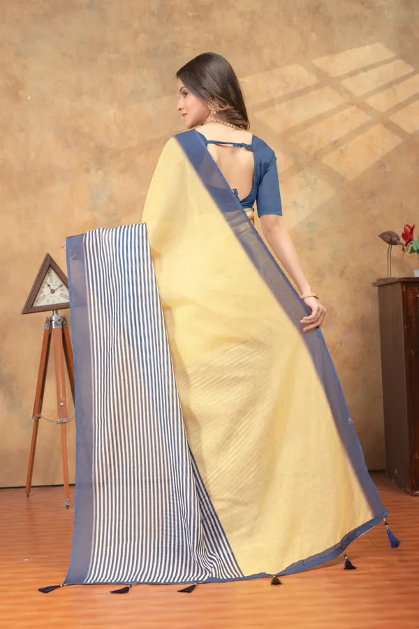 Yellow_&_Blue_Striped_Linen_Shimmer_Saree_with_Contrast_Border