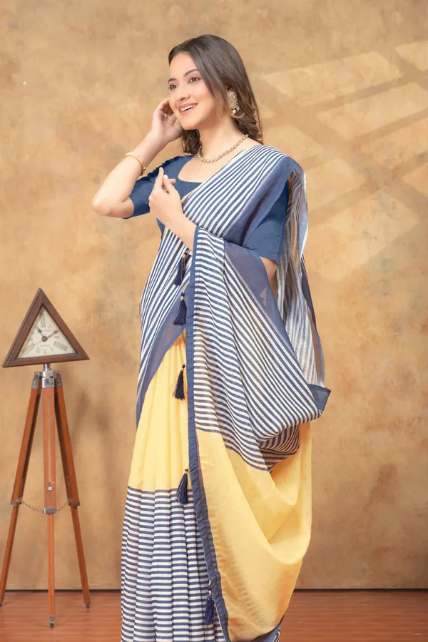 Yellow_&_Blue_Striped_Linen_Shimmer_Saree_with_Contrast_Border