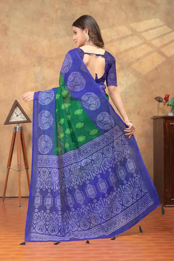 Green_&_Purple_Ethnic_Motif_Printed_Linen_Shimmer_Saree_with_Contrast_Border