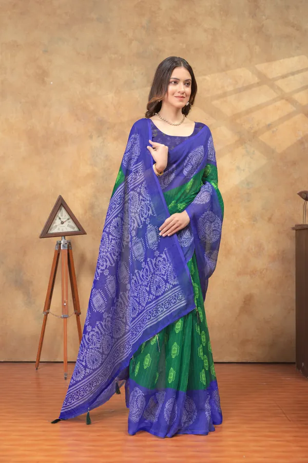 Green_&_Purple_Ethnic_Motif_Printed_Linen_Shimmer_Saree_with_Contrast_Border