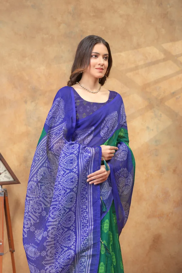 Green_&_Purple_Ethnic_Motif_Printed_Linen_Shimmer_Saree_with_Contrast_Border