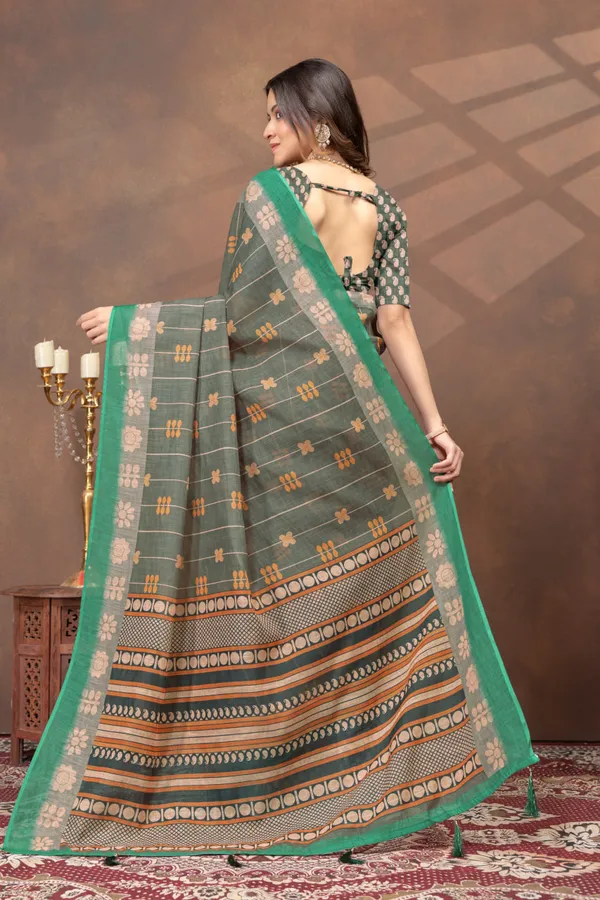 Olive_Green_Printed_Linen_Shimmer_Saree_with_Contrast_Border