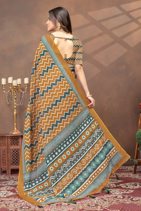 Mustard_Yellow_&_Green_Geometric_Printed_Linen_Shimmer_Saree