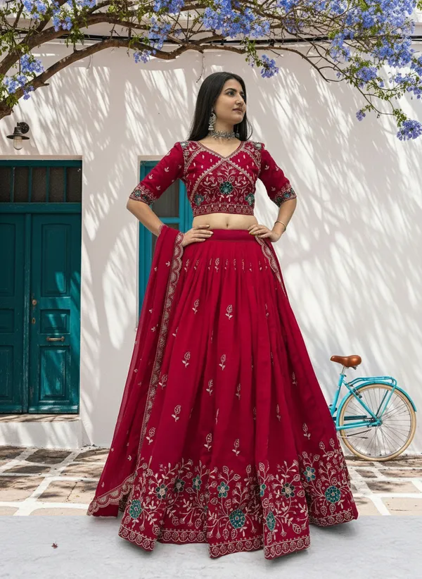 Women_Red_Floral_Embroidered_Lehenga_Choli_with_Dupatta_|_Ethnic_Festive_Wear