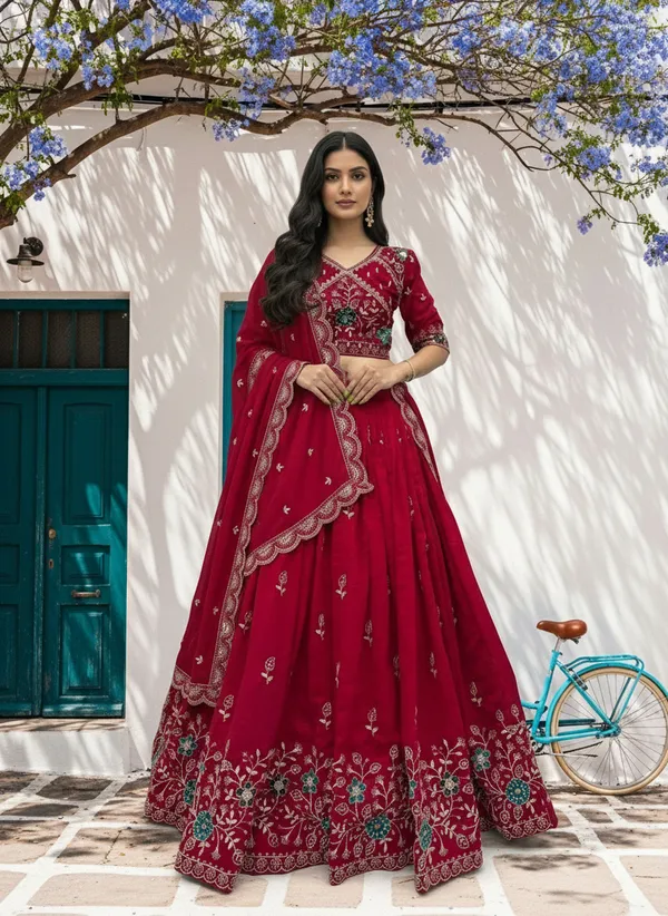 Women_Red_Floral_Embroidered_Lehenga_Choli_with_Dupatta_|_Ethnic_Festive_Wear