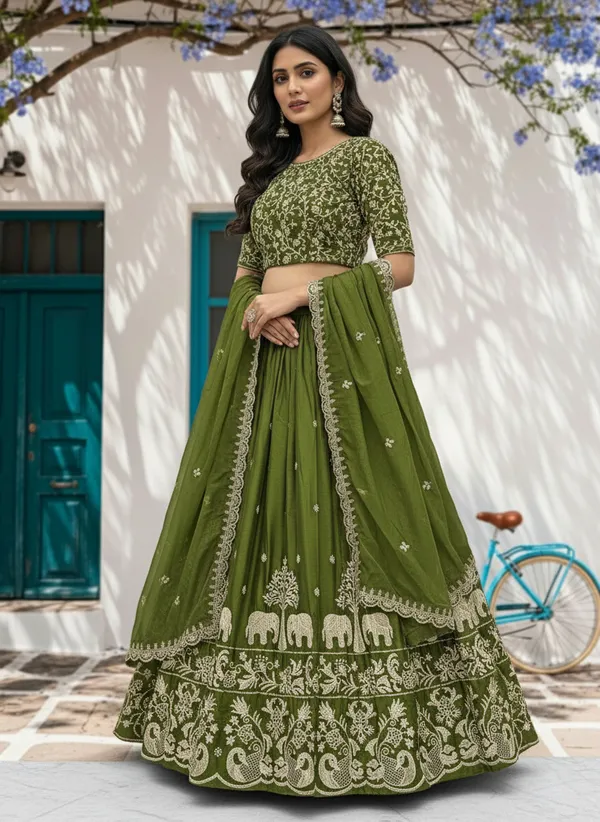 Women_Olive_Green_Embroidered_Pure_Chinon_Lehenga_Choli_with_Dupatta_|_Festive_&_Wedding_Wear