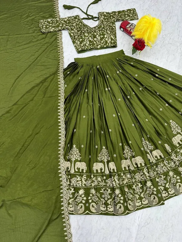 Women_Olive_Green_Embroidered_Pure_Chinon_Lehenga_Choli_with_Dupatta_|_Festive_&_Wedding_Wear