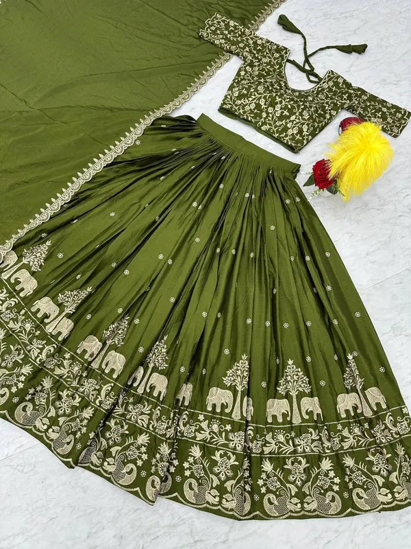 Women_Olive_Green_Embroidered_Pure_Chinon_Lehenga_Choli_with_Dupatta_|_Festive_&_Wedding_Wear