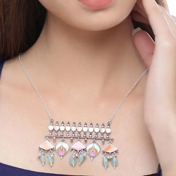 Silver_Alloy_Bohemian_Statement_Necklace_With_Aqua_Beads_For_Women