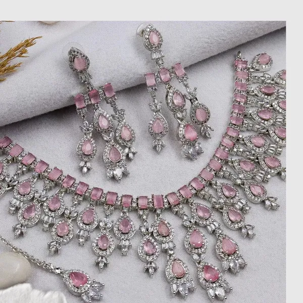 Pink_Crystal_Alloy_Statement_Necklace_And_Earring_Set_For_Women